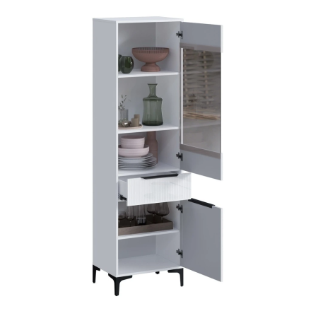 Пенал со стеклом Кимберли, Белый/Белый глянец 