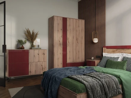 Тумба прикроватная Ливерпуль, вотан, бордо глянец 