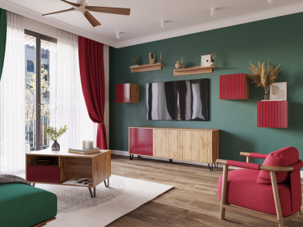 Модульная гостиная Ливерпуль, вотан/бордо глянец 