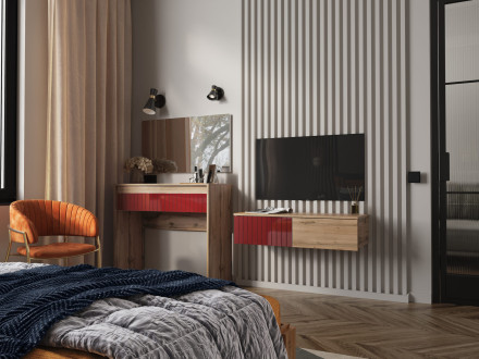 Модульная спальня Ливерпуль, вотан/бордо глянец 