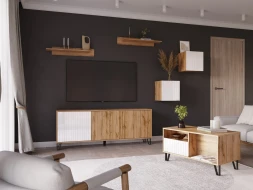 Тумба ТВ Ливерпуль, вотан/белый глянец 